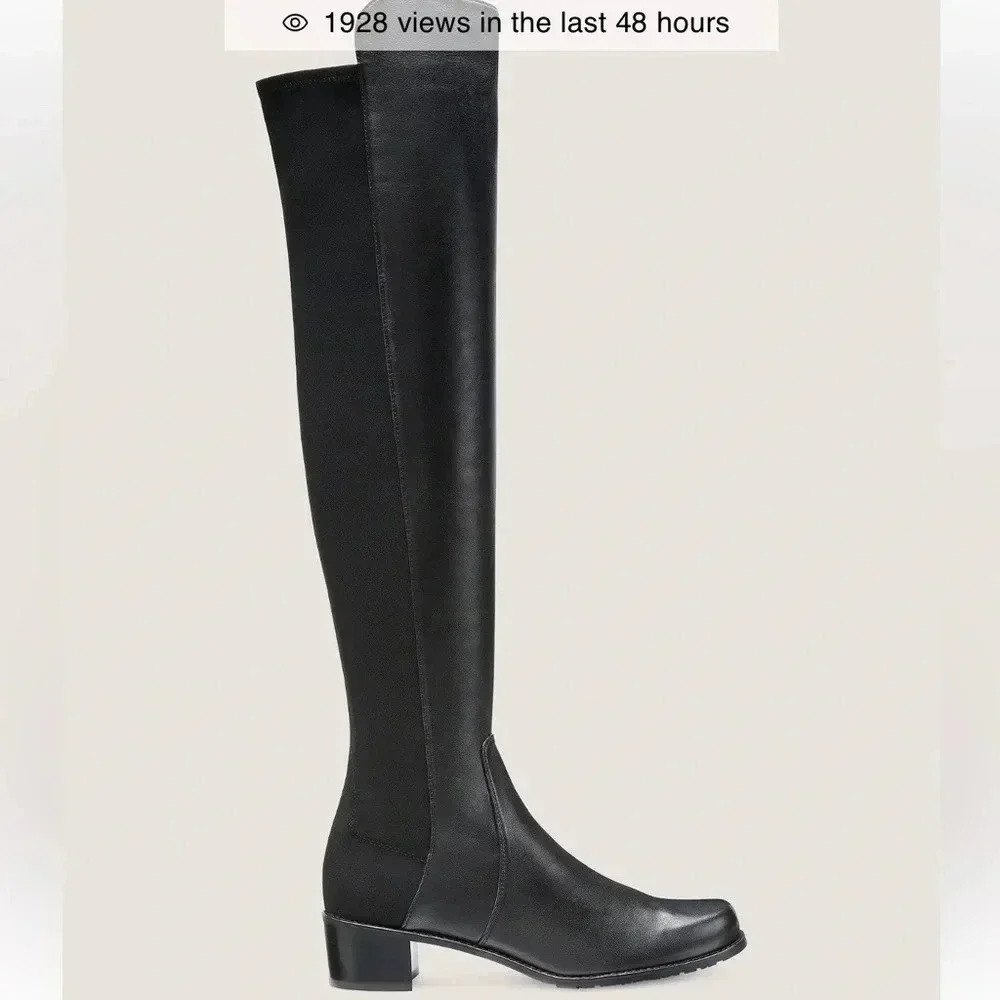 Stuart Weitzman Reserve Black Leather Over the Knee Boots Size - Picture 6 of 12